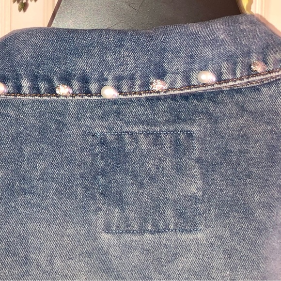 NWT! Denim Vintage Stonewashed Embellished Pearl Rhinestone Coat 2X - Picture 6 of 13